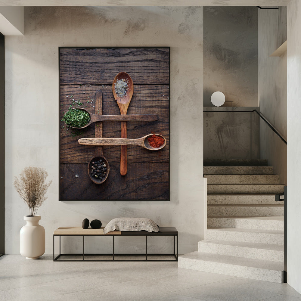 Wooden Spoons With Colorful Spices | Poster