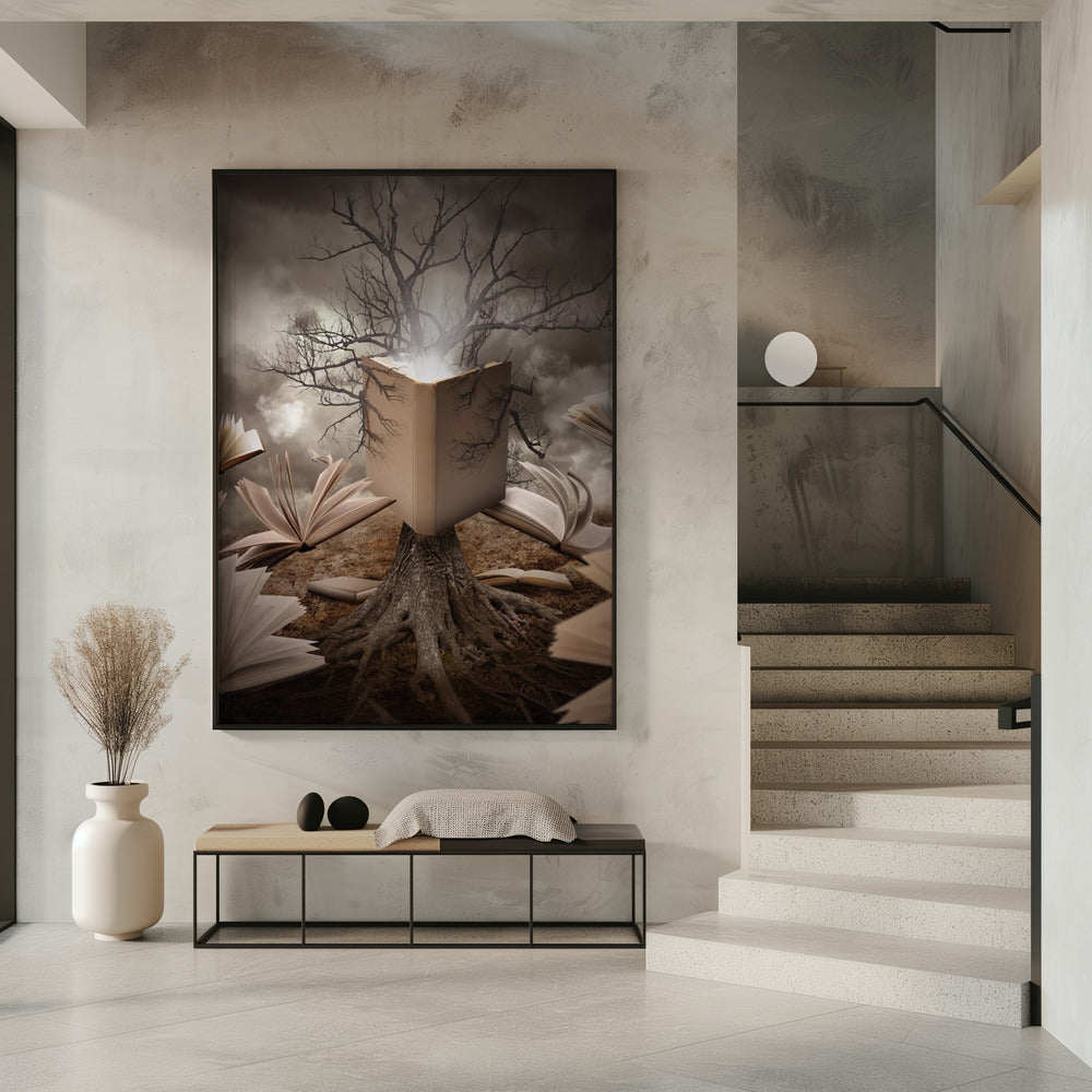 Alter Baum liest Geschichtenbuch | Poster