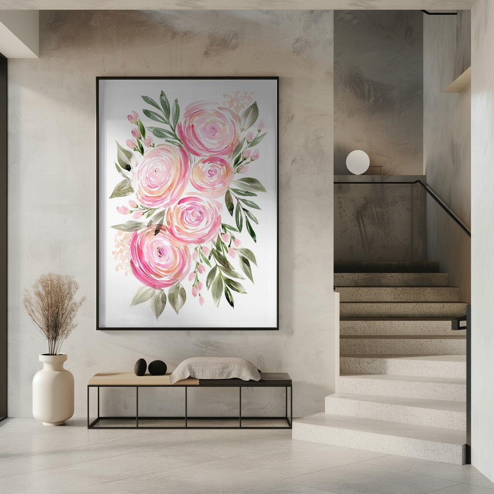 Begonienstrauß mit rosa Ranunkeln | Poster