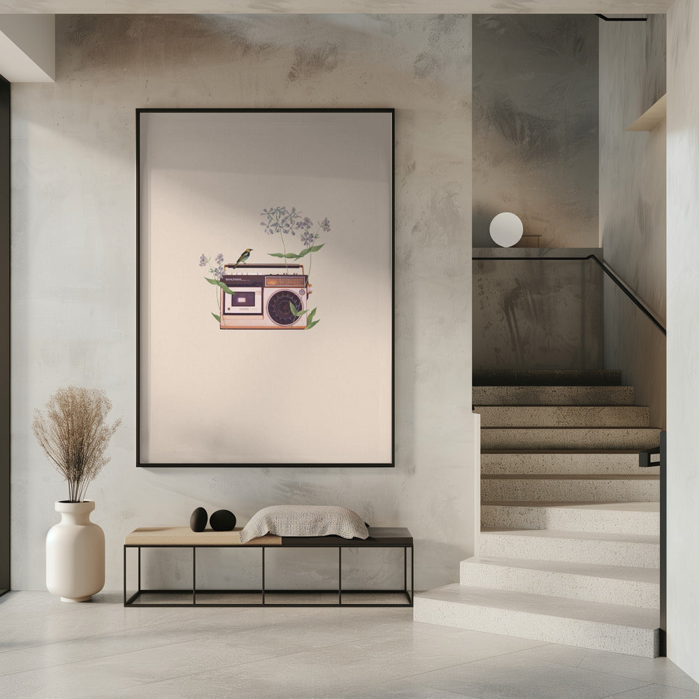 Vintage-Radio mit Blumenmuster | Poster