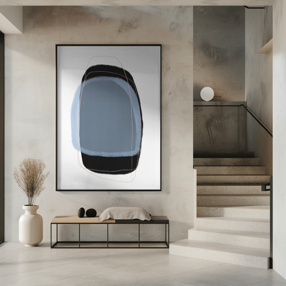Geometrische Formen in gedämpften Blau- und Schwarztönen | Poster