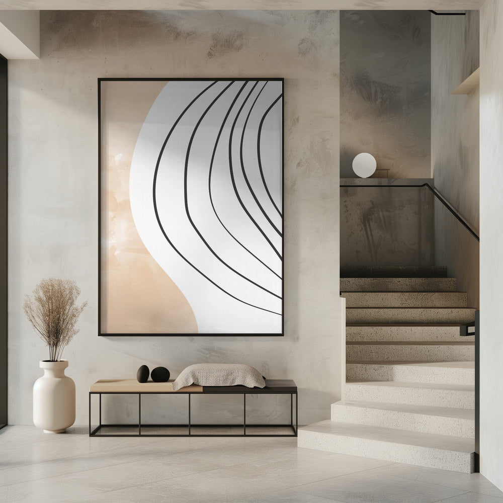 Beige-Schwarze Strichzeichnung | Poster