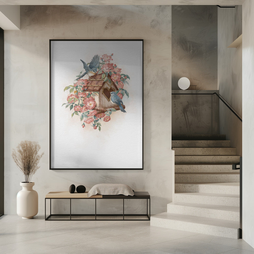 Vogelhaus und Rose | Poster