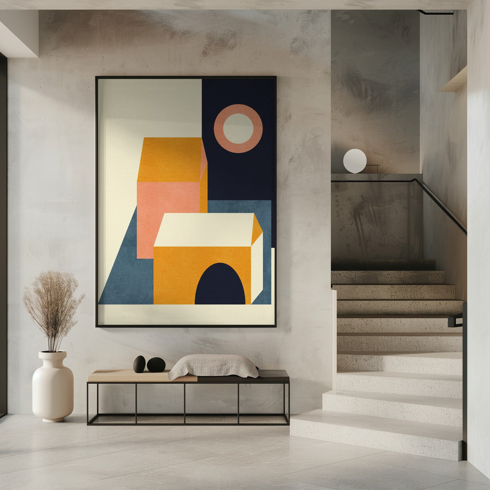 Rainbow Plus Shapes Blue Mustard11 | Poster