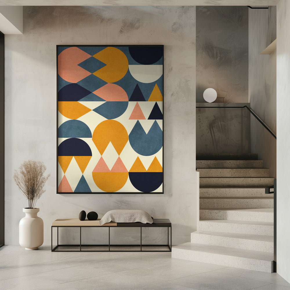 Rainbow Plus Shapes Blue Mustard6 | Poster