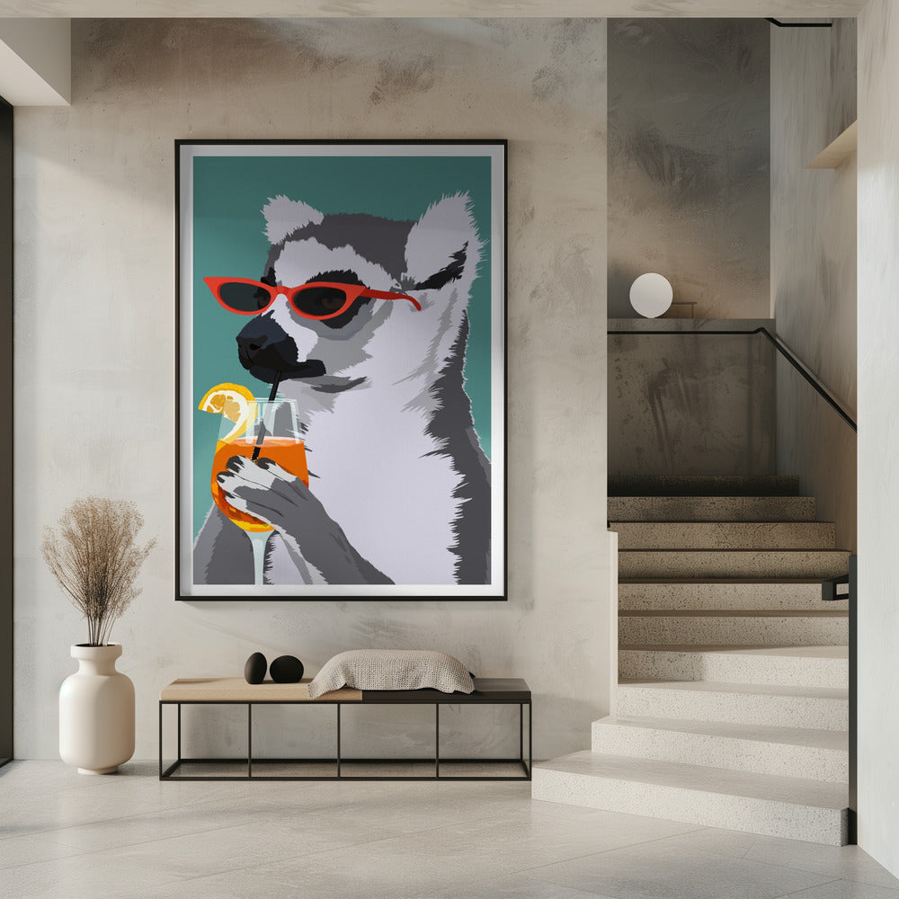 Jugdy Lemur mit Getränk | Poster