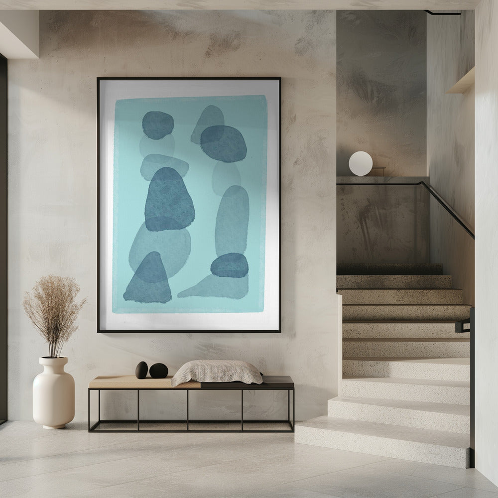Aquarellflecken blau abstrakt minimal moderne Kunst | Poster