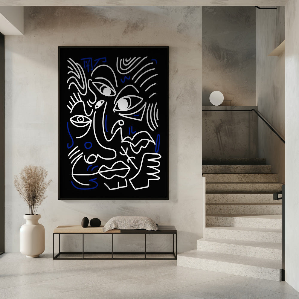 White And Blue Lines On A Black Background | Poster