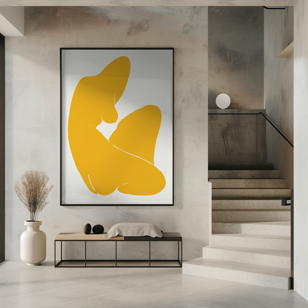 Gelbe Silhouette einer weiblichen Figur | Poster