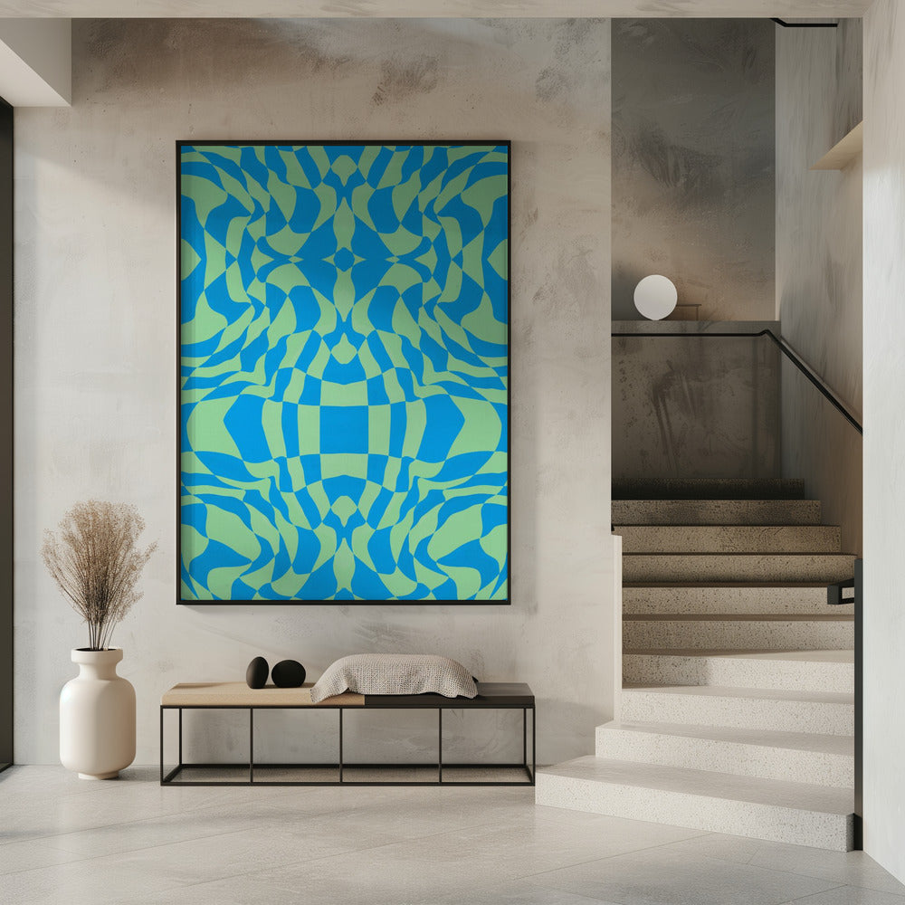 Cool Colors Warp Checkers | Poster