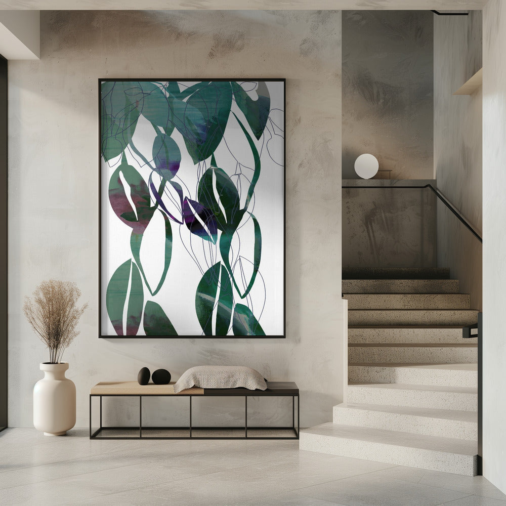 Botanical Leaf Print Art In Navy Blue 4 | Poster