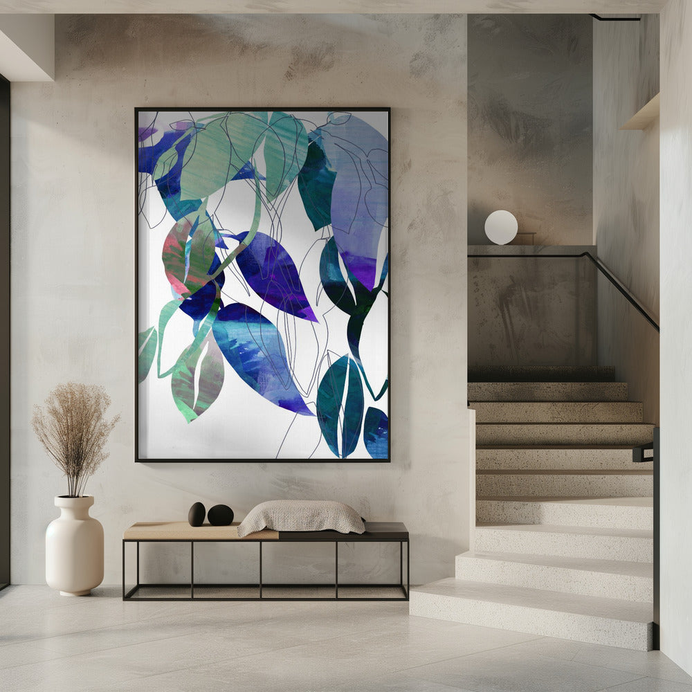 Botanical Leaf Print Art In Navy Blue 3 | Poster