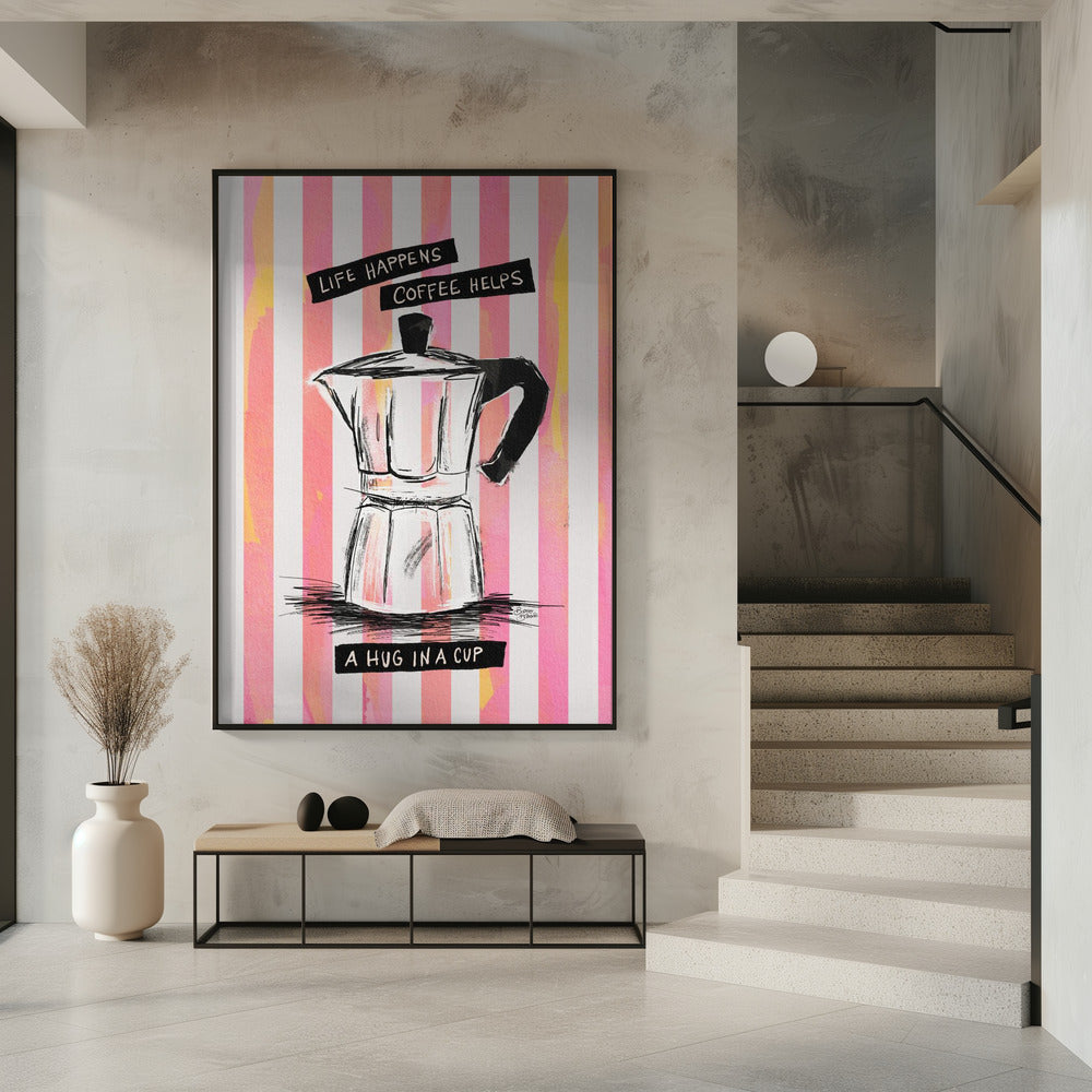 Mokka-Kaffee auf Streifen – Umarmung in einer Tasse | Poster