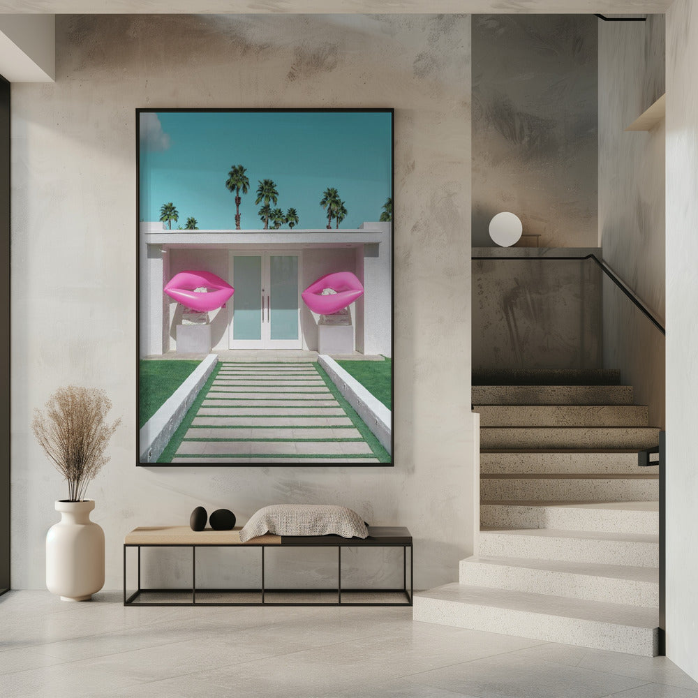 Mid-Century Modern Haus mit rosa Lippen | Poster