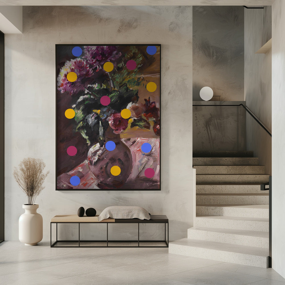 Klassische Vase mit Blumen und Punkten | Poster