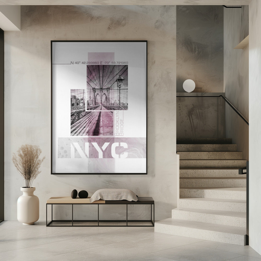 Posterkunst NYC Brooklyn Bridge | rosa Marmor | Poster