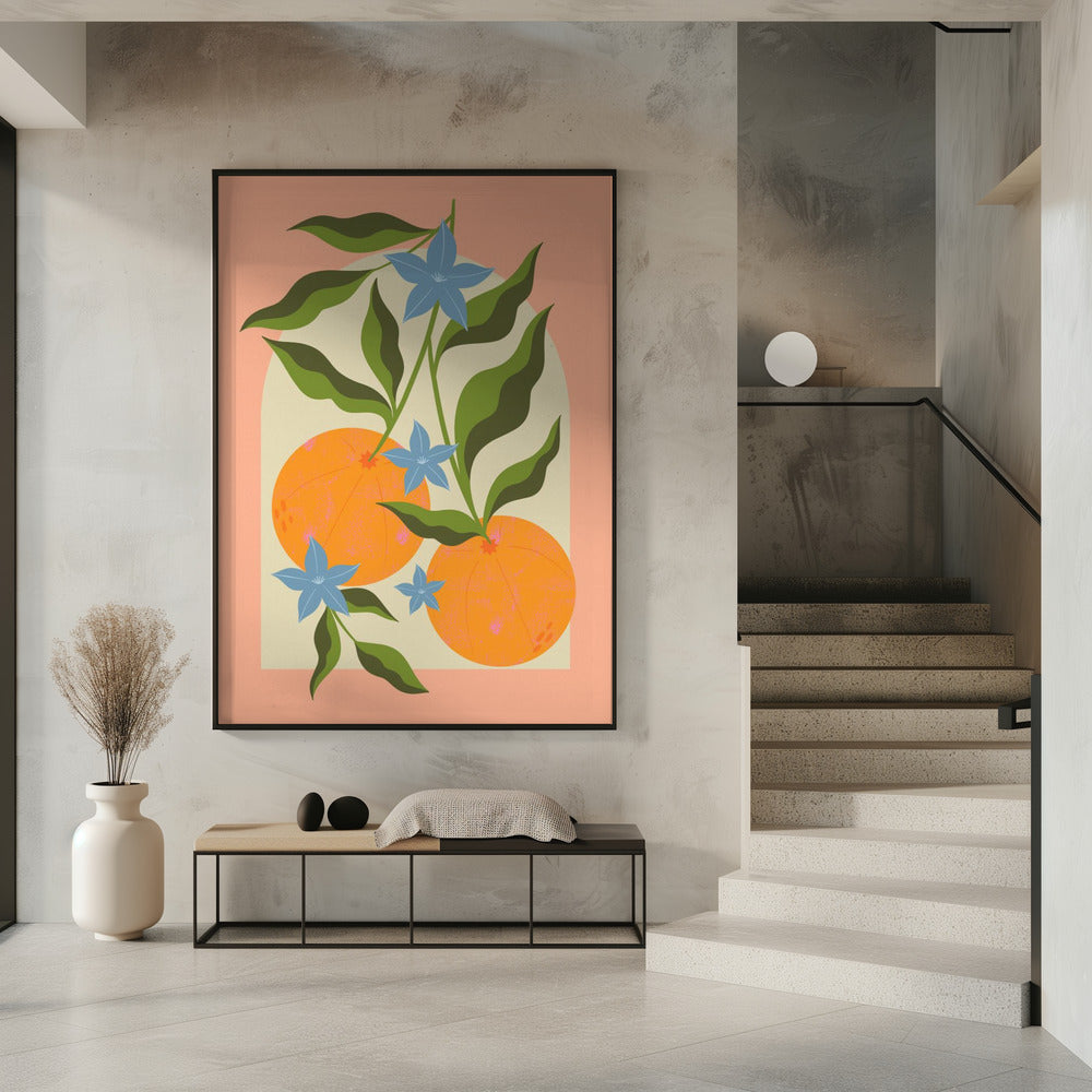 Orange Branch with Flowers | Poster