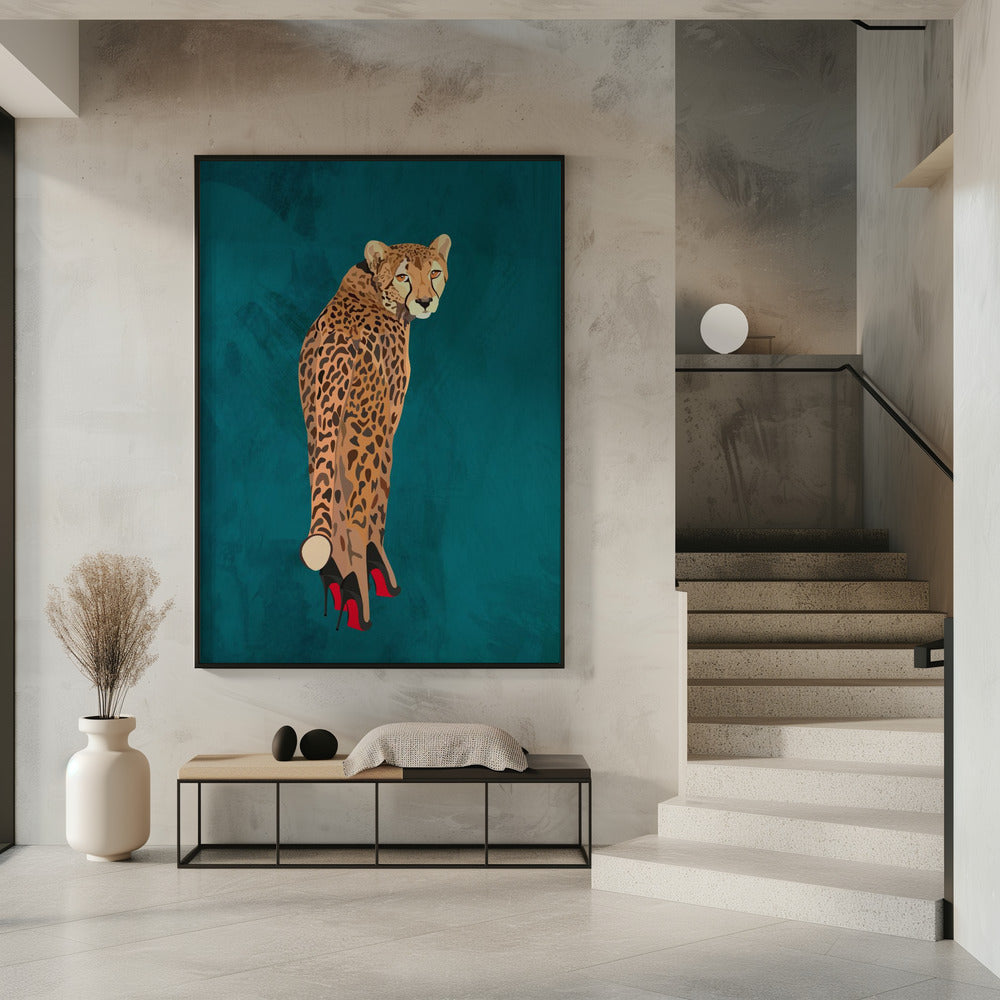 Türkisfarbener Gepard in High Heels | Poster
