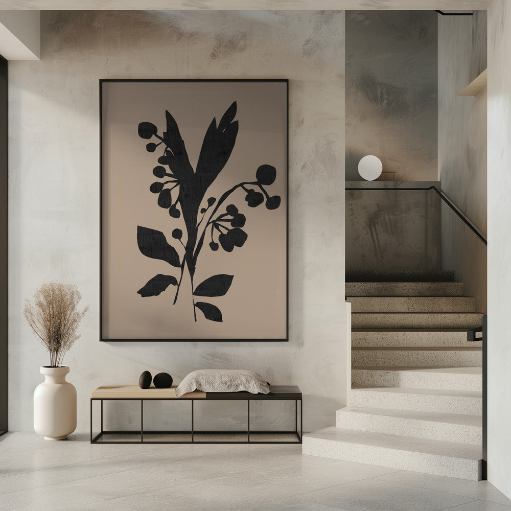 Schwarze Blumenknospen Moderne botanische Silhouette | Poster