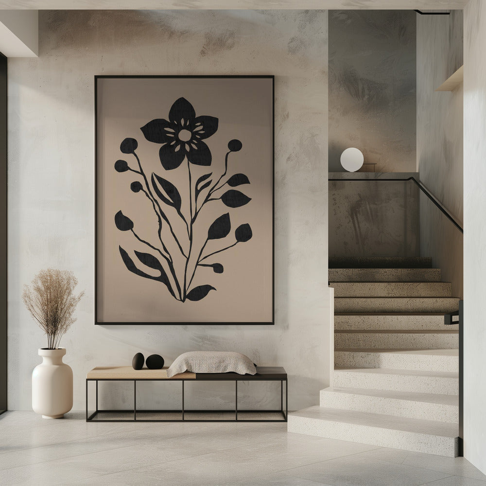 Schwarze Blume Moderne Botanische Silhouette | Poster
