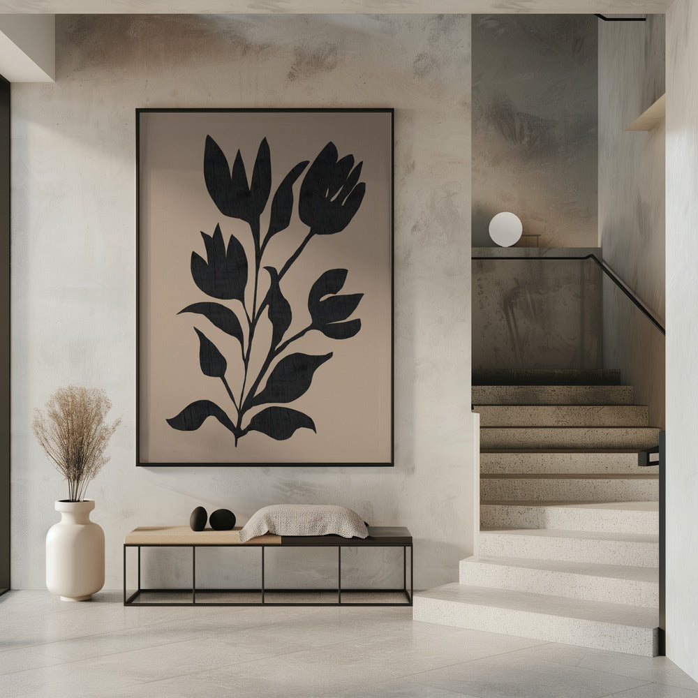 Schwarze Tulpen Moderne botanische Silhouette | Poster