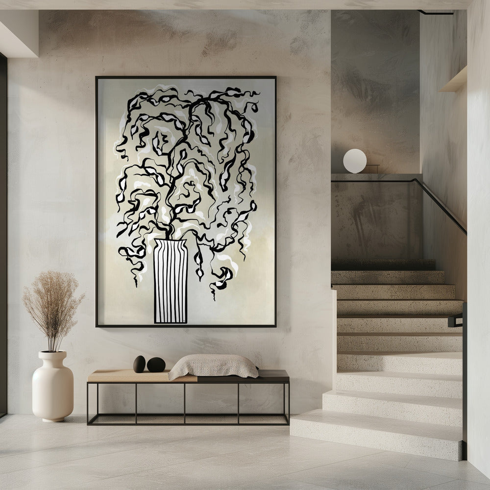 Stilisierte Pflanze in einer gestreiften Vase | Poster