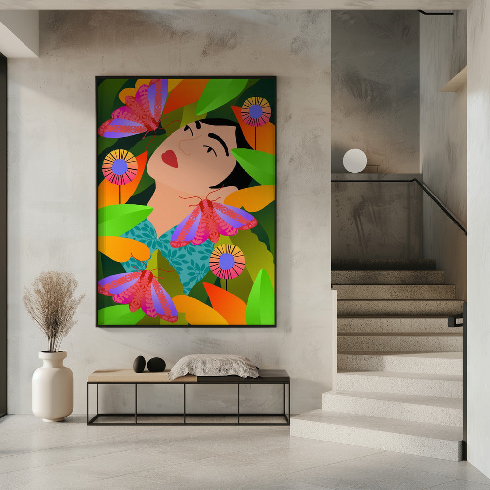 Mädchen mit ihren Pflanzen | Poster