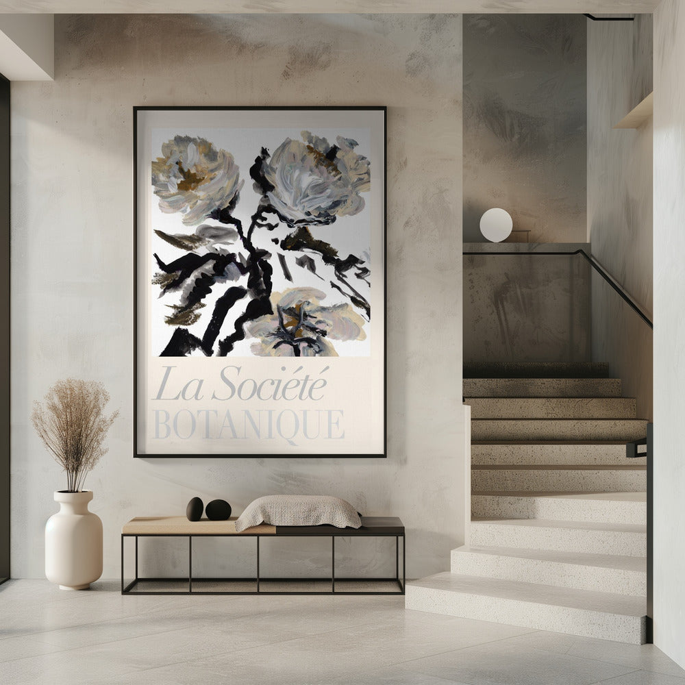 La Société Botanique Schwarze, weiße und cremefarbene Blumen | Poster