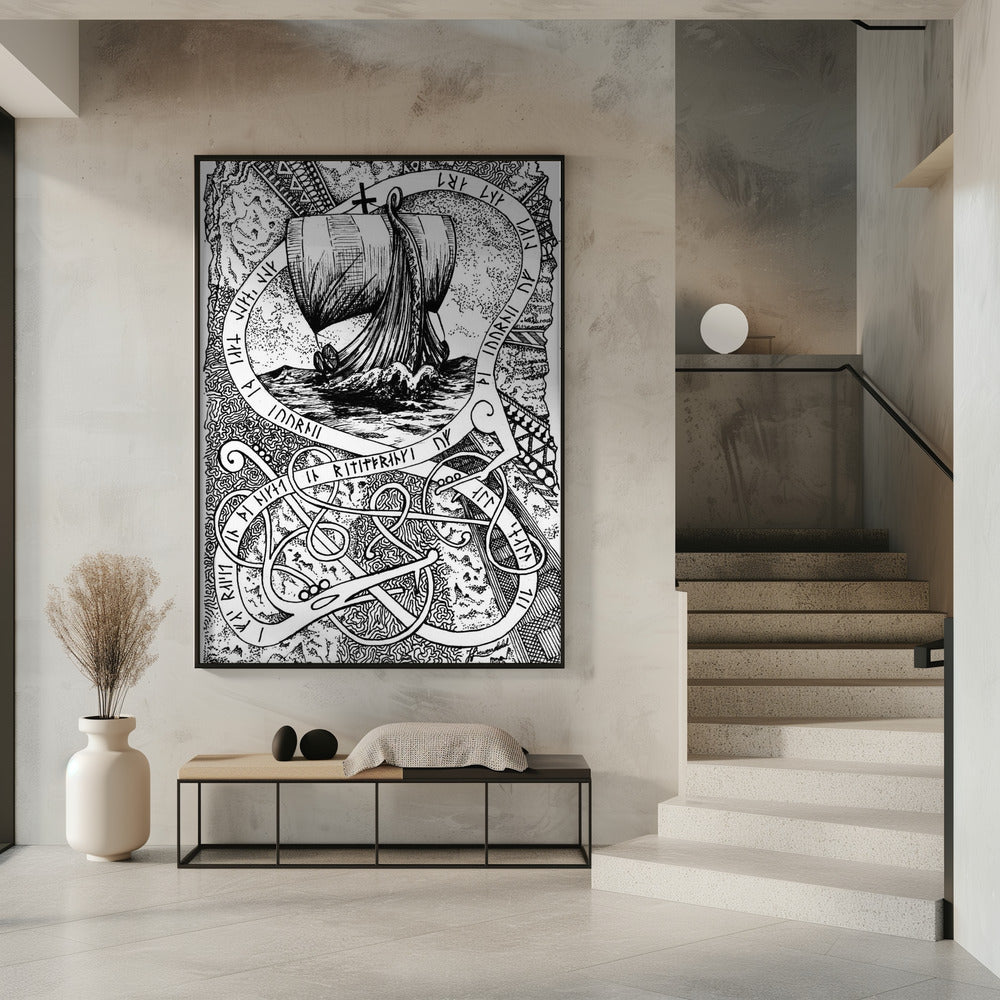Die Reise. Wikinger-Tuschezeichnung. | Poster