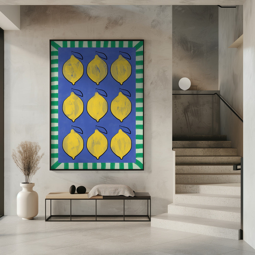 Vibrant Yellow Lemons on a Deep Blue | Poster