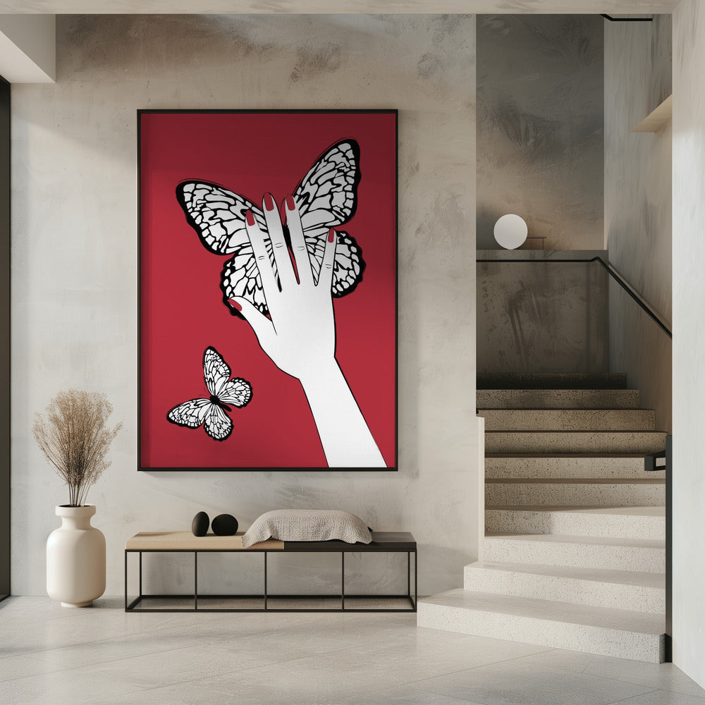 Hält einen Schmetterling | Poster