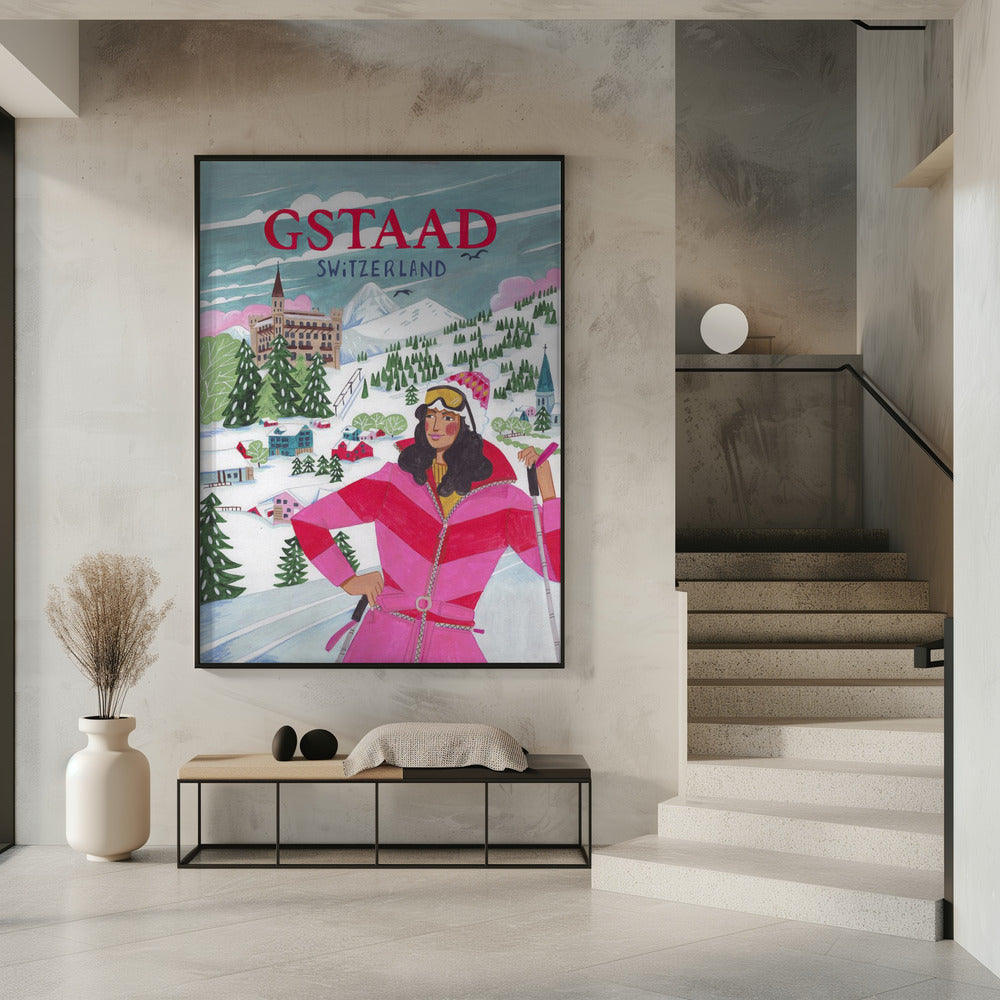 Reiseposter Frau in Gstaad, Schweiz | Poster