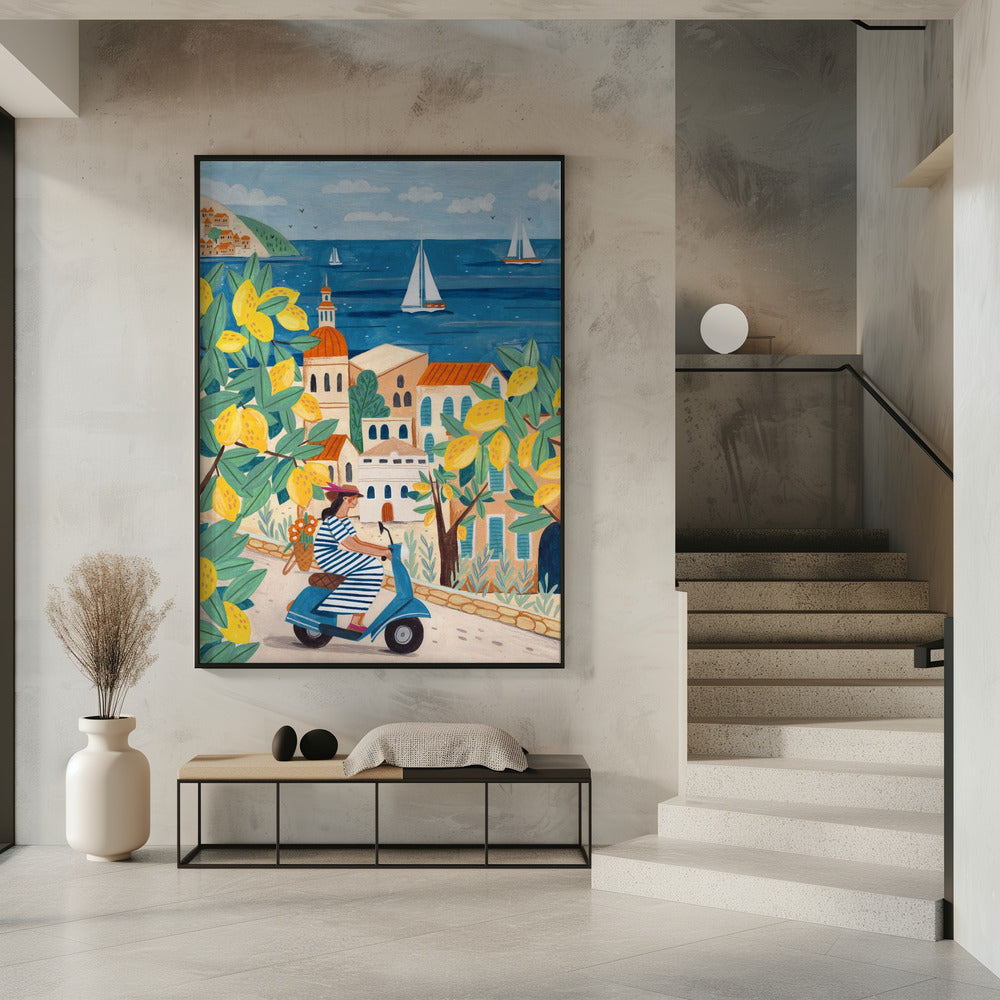 Reiseplakat Frau an der Amalfiküste, Italien | Poster