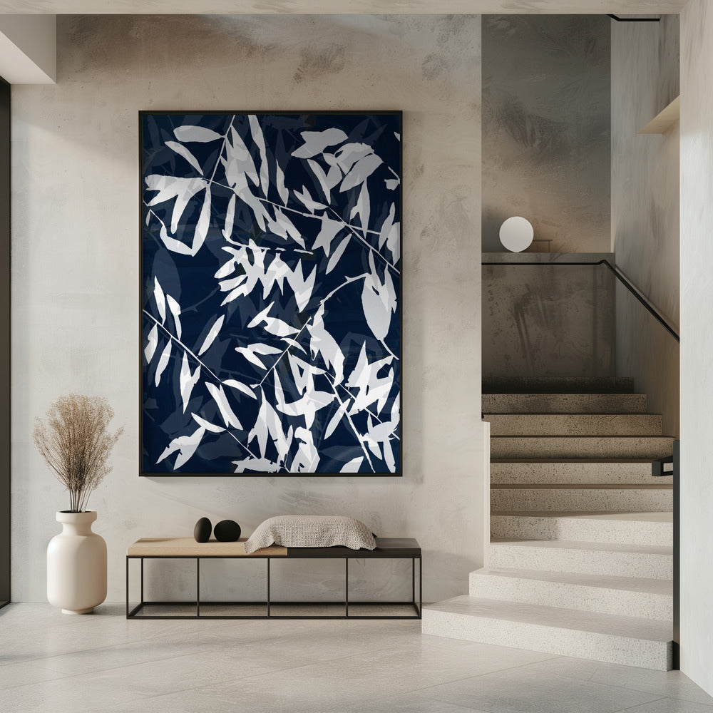 Marineblauer weißer Bambus 1 | Poster