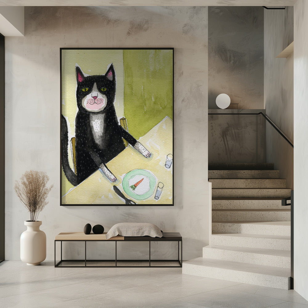 Katze beim Abendessen | Poster