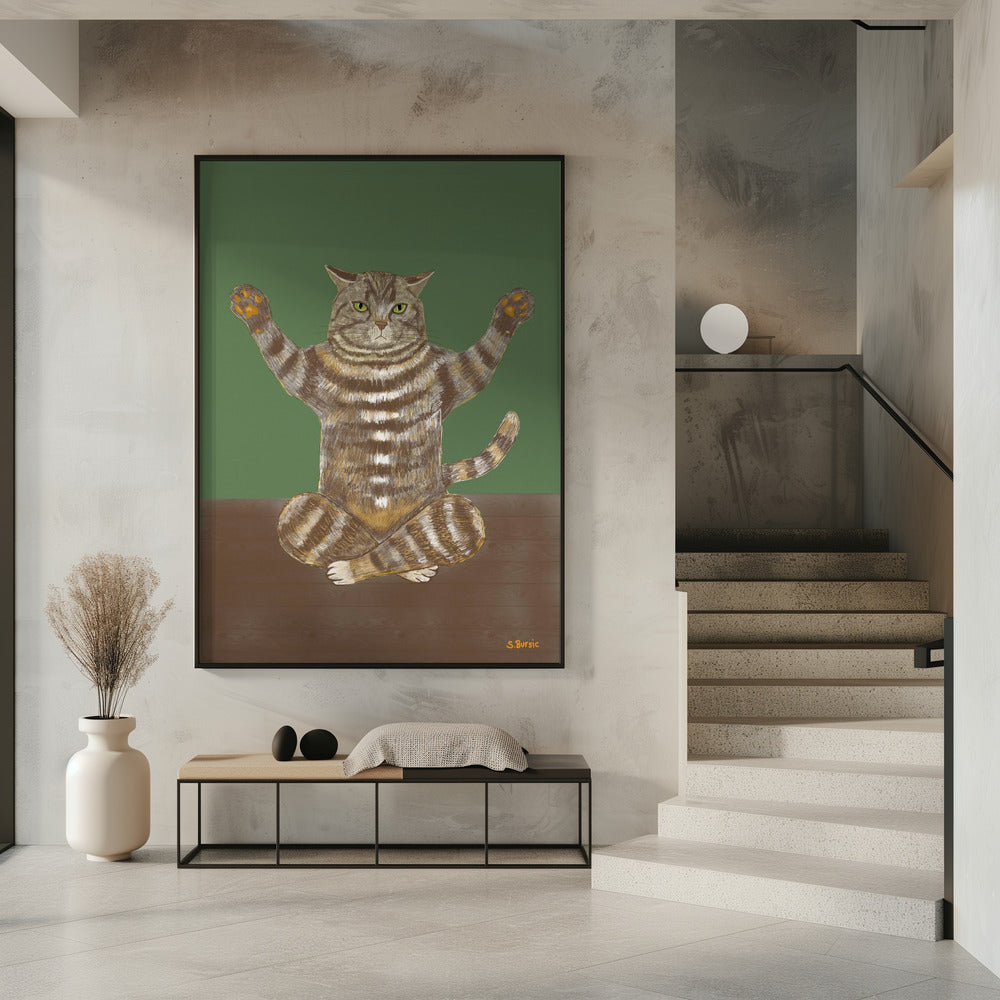 Yoga-Katze grüner Hintergrund | Poster