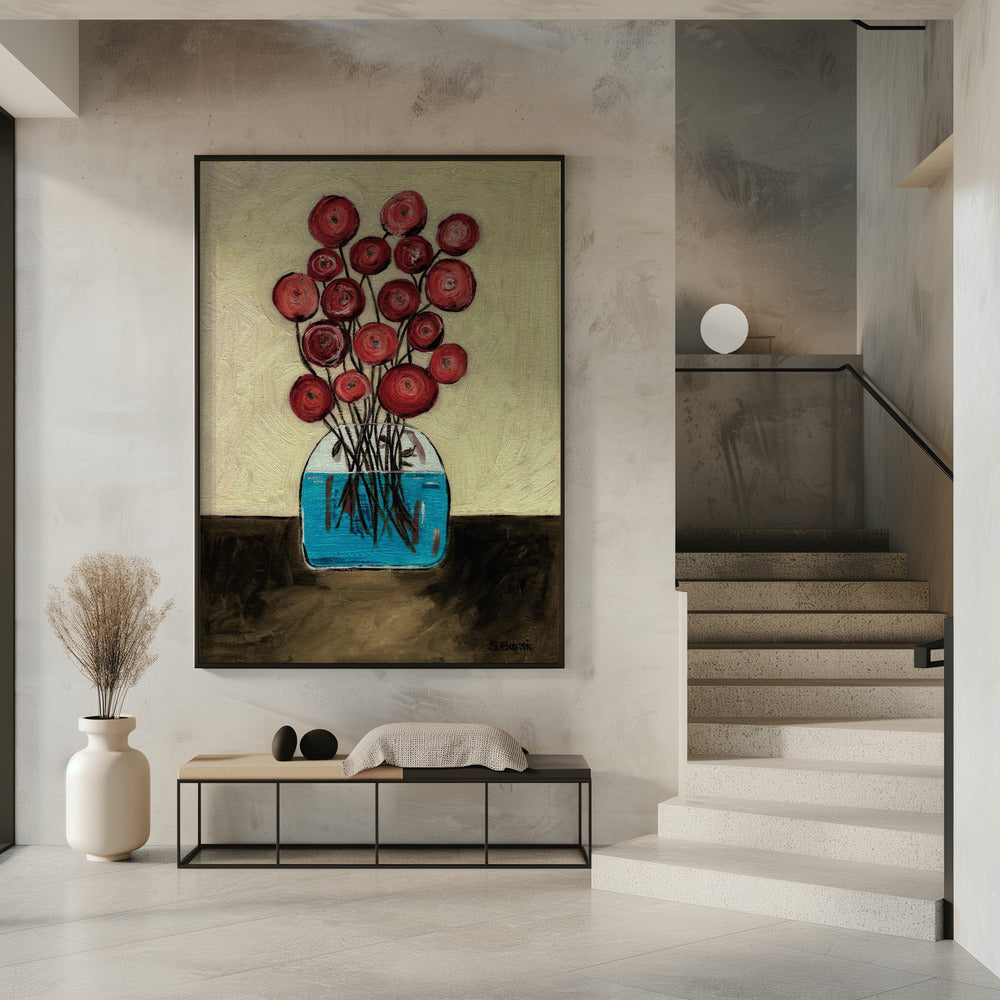 Mohnblumen in Vase, hellbraun | Poster