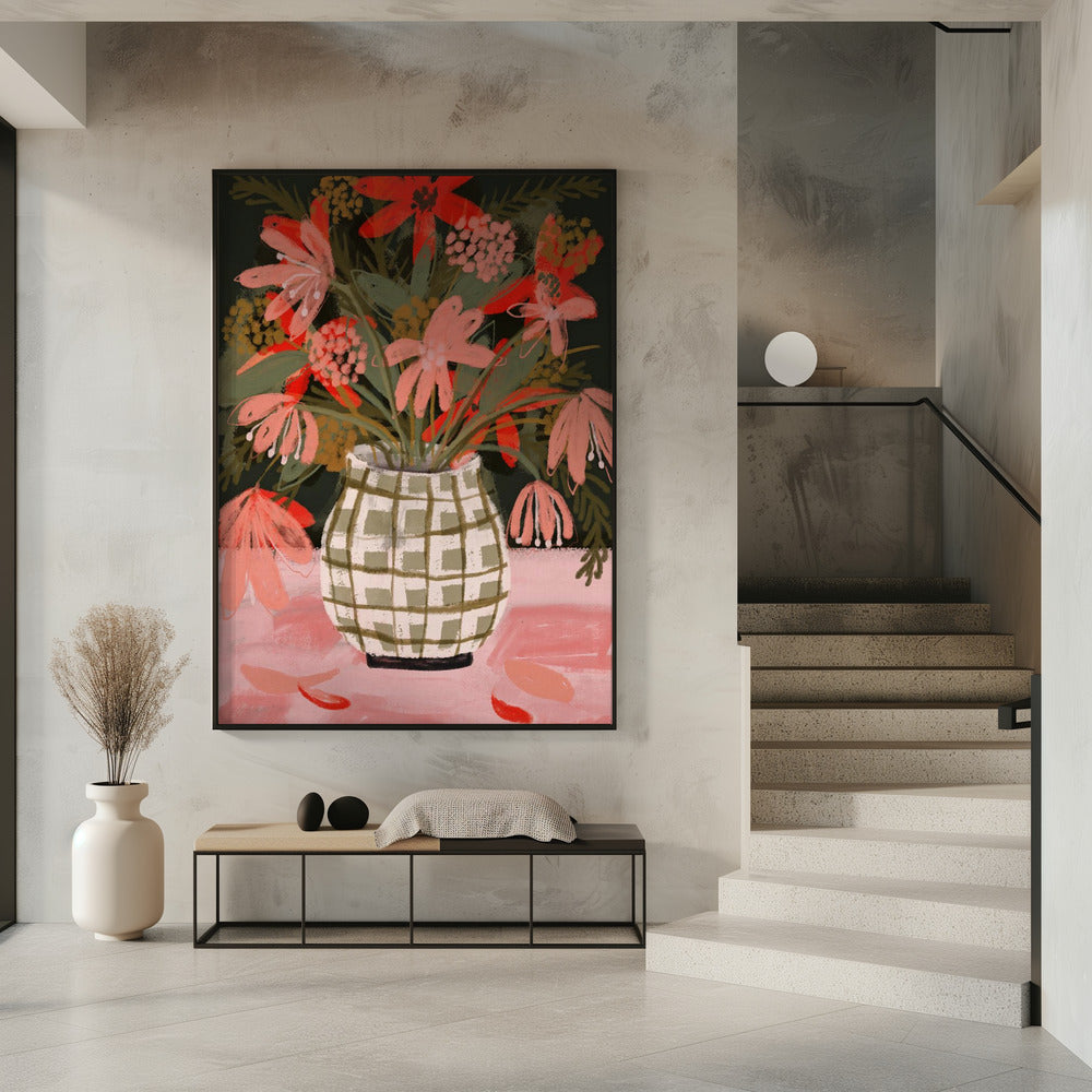 Blütenblätter in gemusterter Vase | Poster