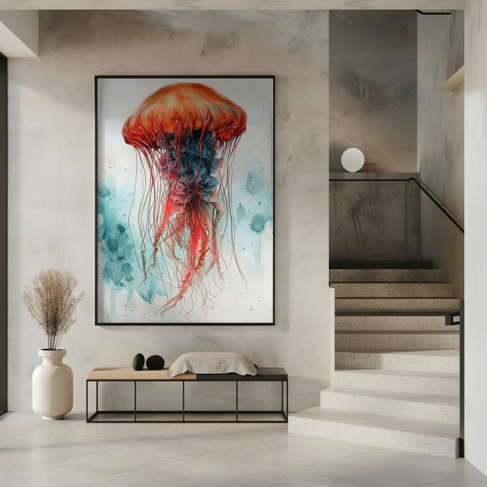 Tier Aquarell Kunst Medusa Meeresleben | Poster