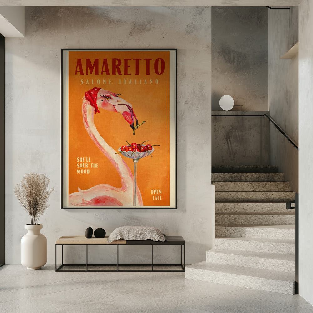 Amaretto Flamingo Art Deco Italienisches Café Reisekunst | Poster