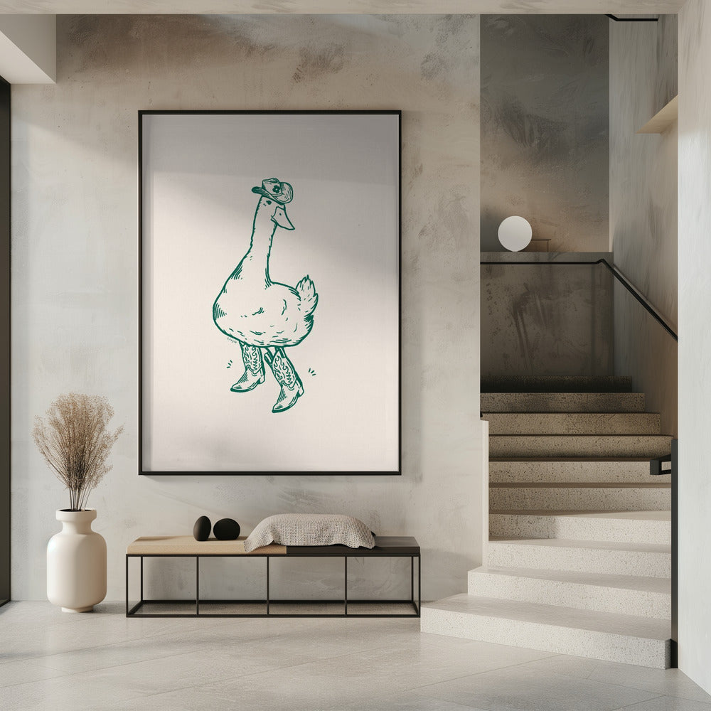 Ente in Westernstiefeln in Grün | Poster