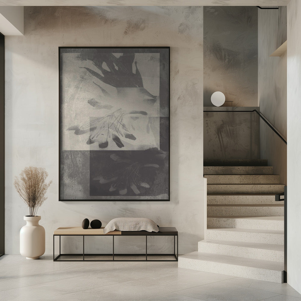 Whispering Leaves – Abstraktes Muster in Taupe und Weiß | Poster