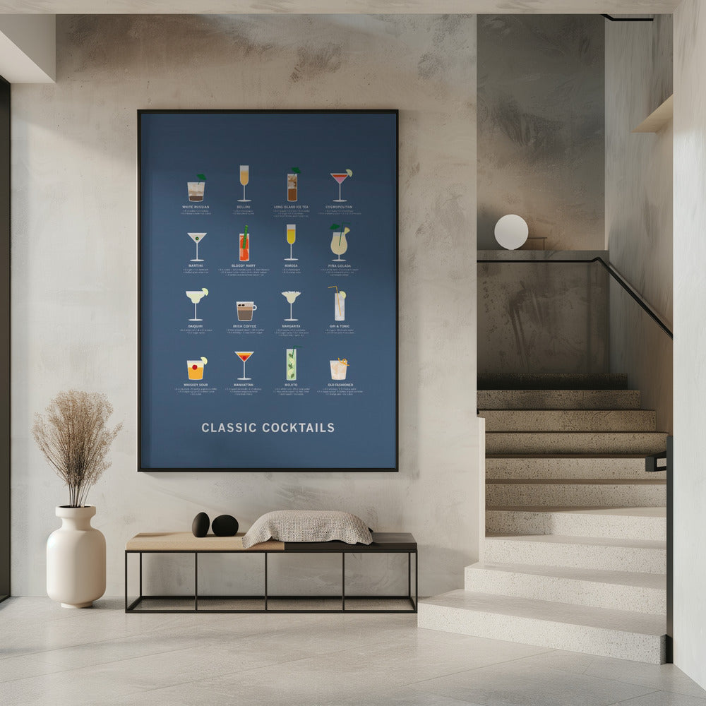 Klassische Cocktails Poster blau | Poster