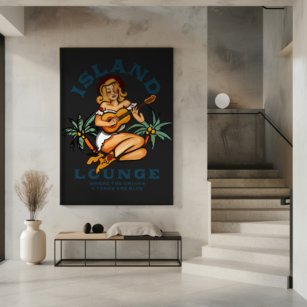 Island Lounge Tropisches Pin-Up-Girl spielt Gitarre | Poster