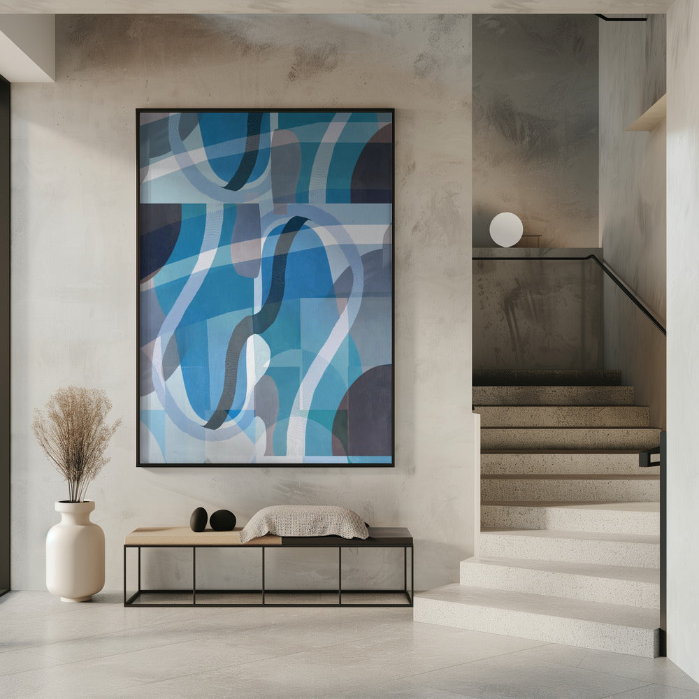 Abstrakte blaue und neutrale Kurvenformen 2 | Poster