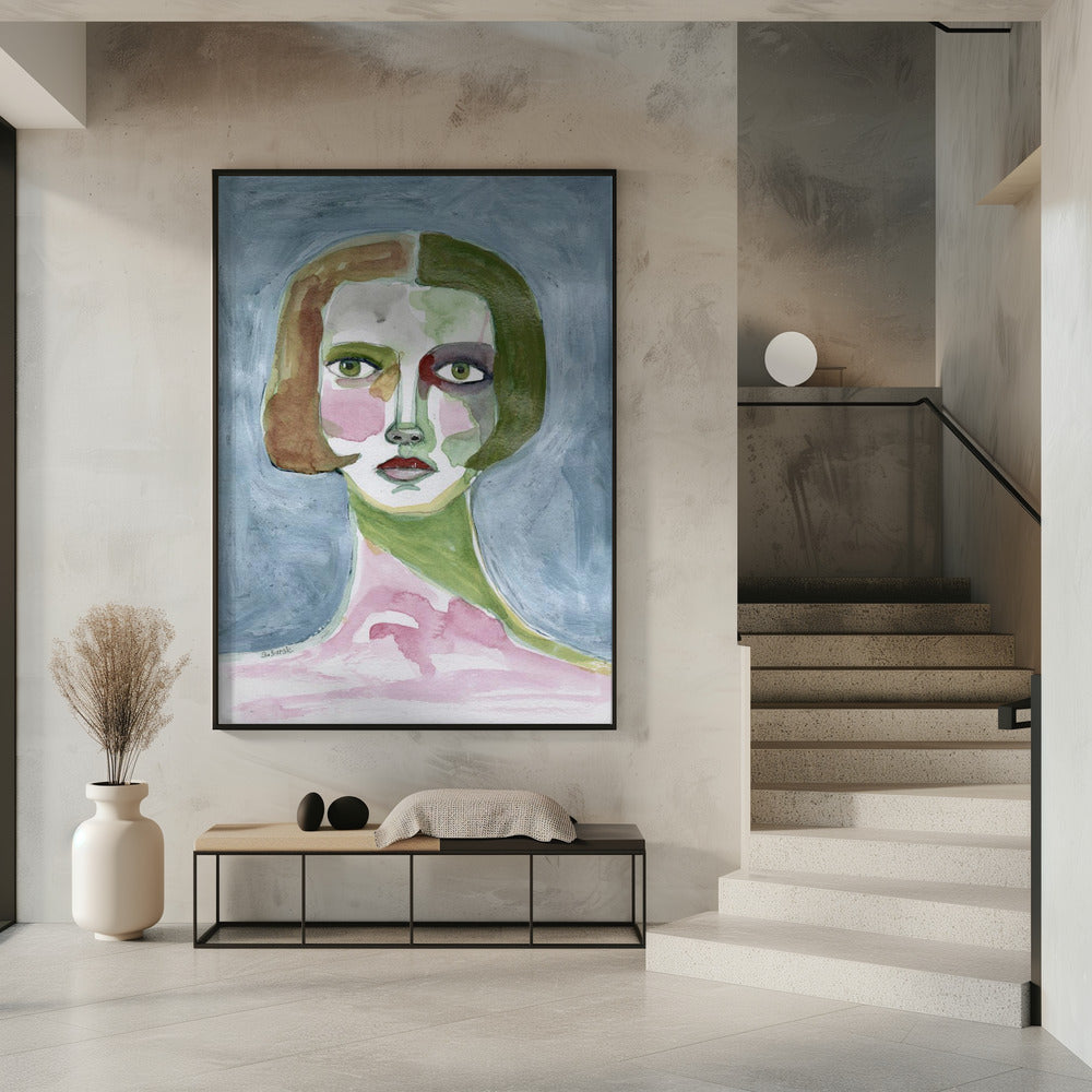 Dame mit Bob-Haarschnitt, grauer Hintergrund | Poster