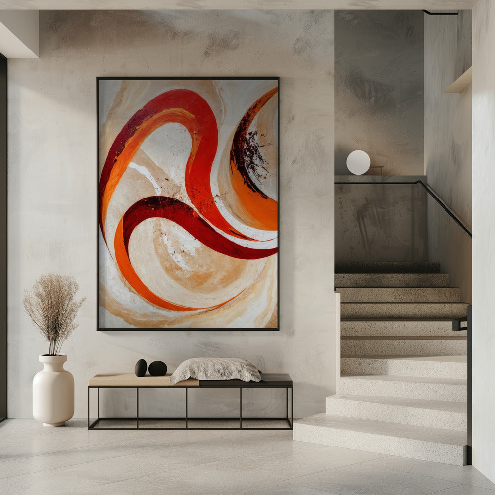 Rote und orange Wirbel auf neutralem Hintergrund | Poster