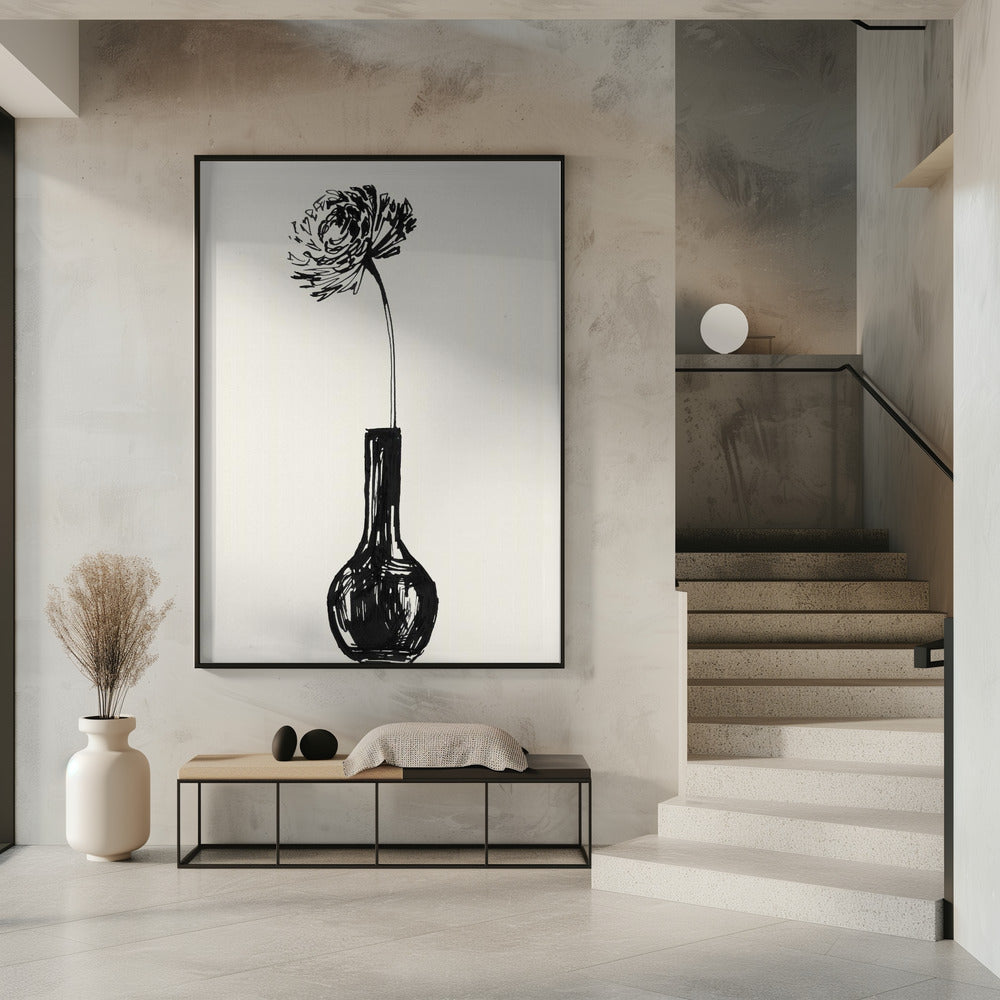 Blume in einer Vase, Tintenskizze | Poster