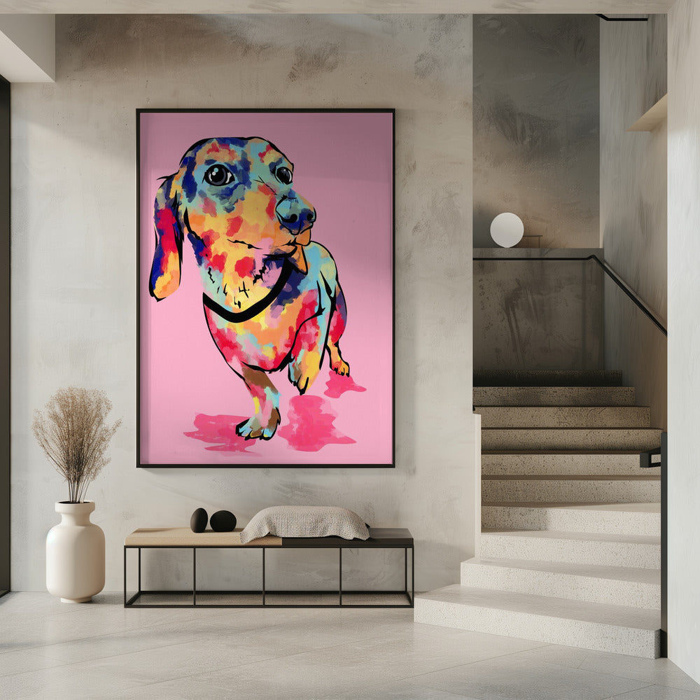 Regenbogenwelpe, süßer und bunter Hund | Poster