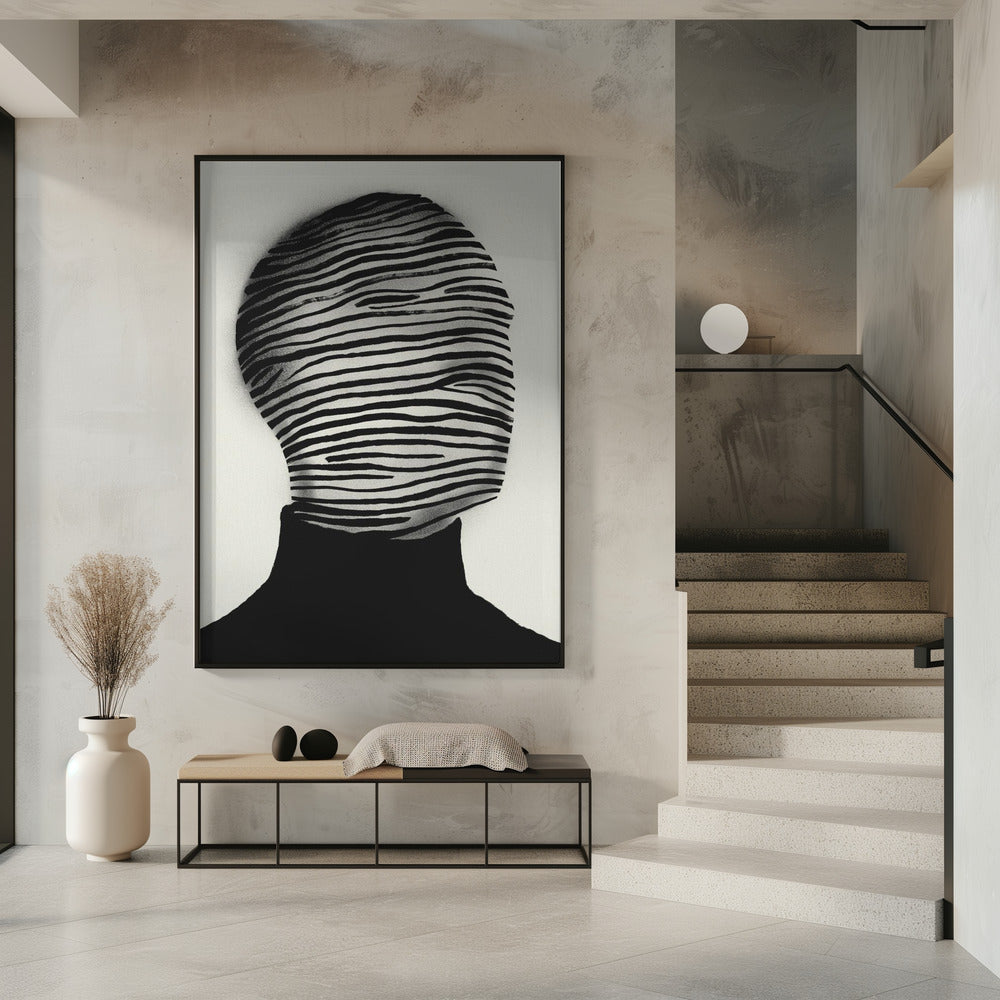 Abstrakter Kopf in schwarz-weißen Streifen gehüllt | Poster